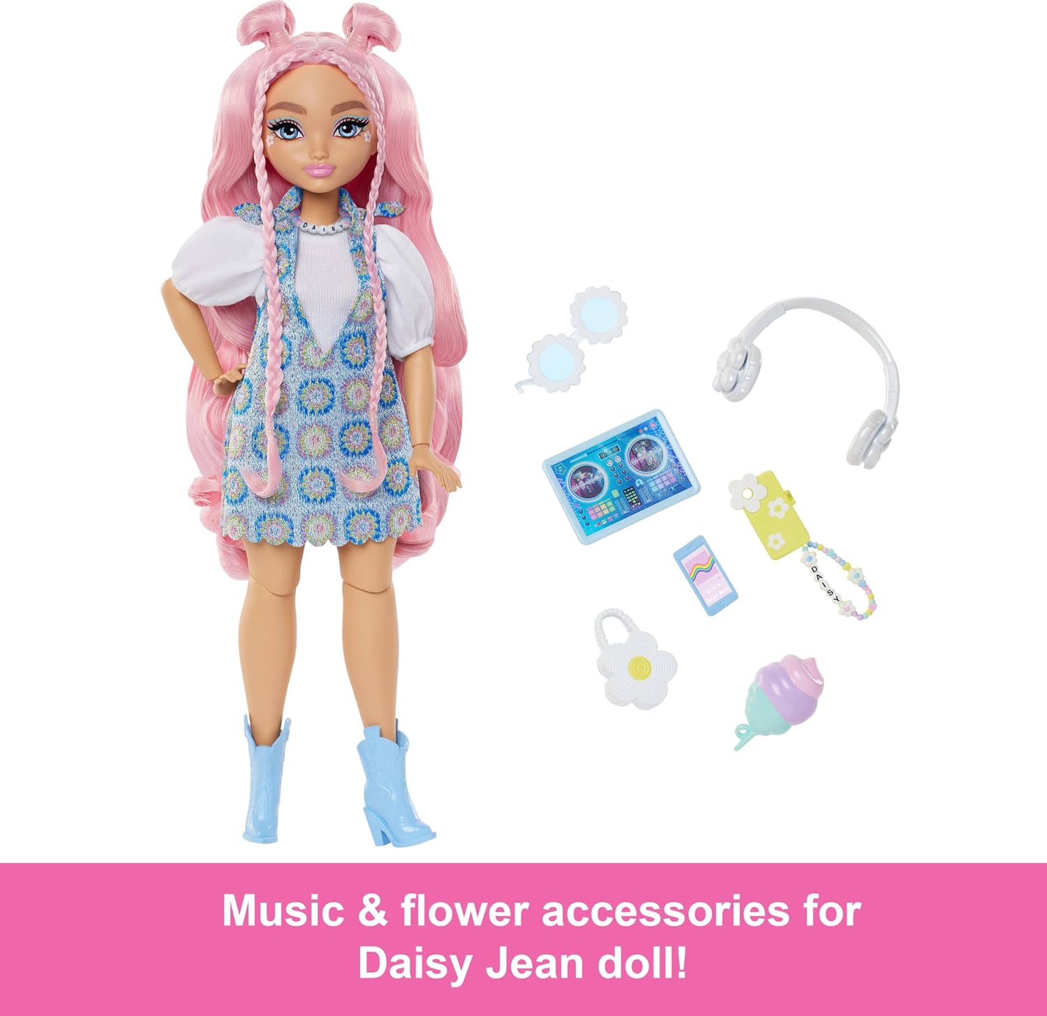 Barbie Dream Besties Doll and Accessories, Daisy Jean Posable Fashion Doll with Removable Fashions & Wavy Pink Hair