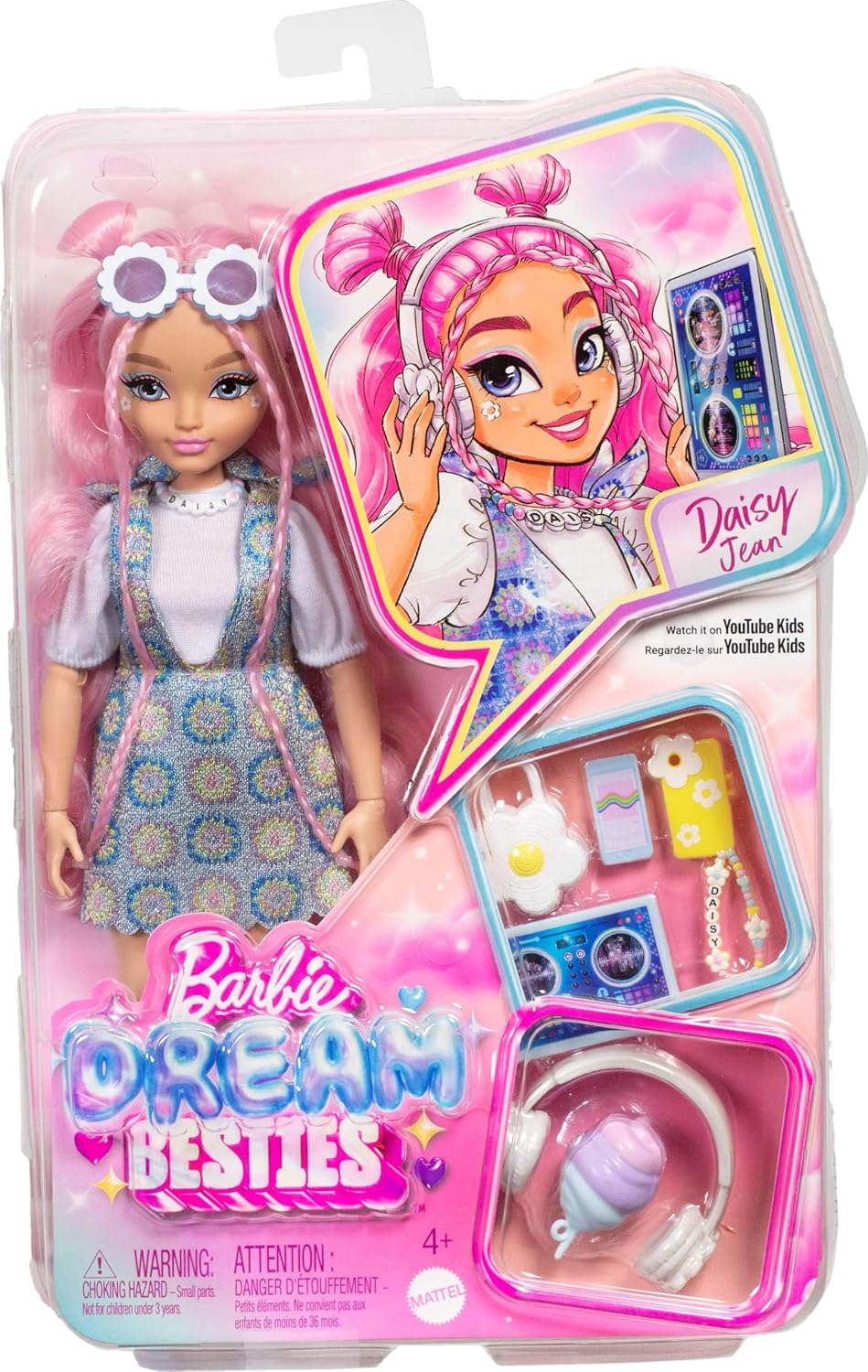 Barbie Dream Besties Doll and Accessories, Daisy Jean Posable Fashion Doll with Removable Fashions & Wavy Pink Hair