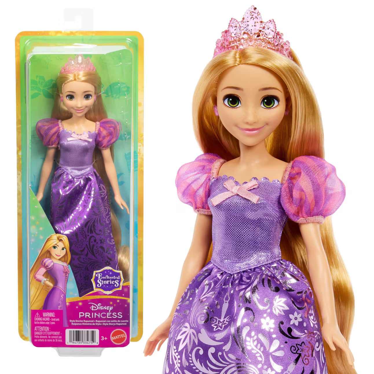 Disney Princess Enchanted Stories Rapunzel Fashion Doll With Sparkling Dress & Accessories, Posable