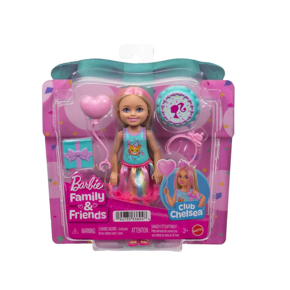 Barbie Club Chelsea Birthday-Themed Small Doll With Pink-Streaked Blonde Hair & Party Accessories