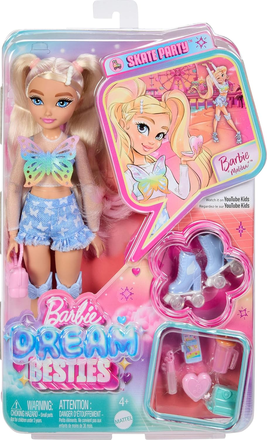 Dream Besties Barbie “Malibu” Roller Skating Fashion Doll With 9 Makeup Themed Accessories