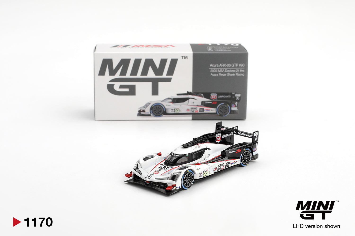 Mini GT 1170 Acura ARX-06 GTP #93 Acura Meyer Shank Racing 2025 IMSA Daytona 24 Hrs