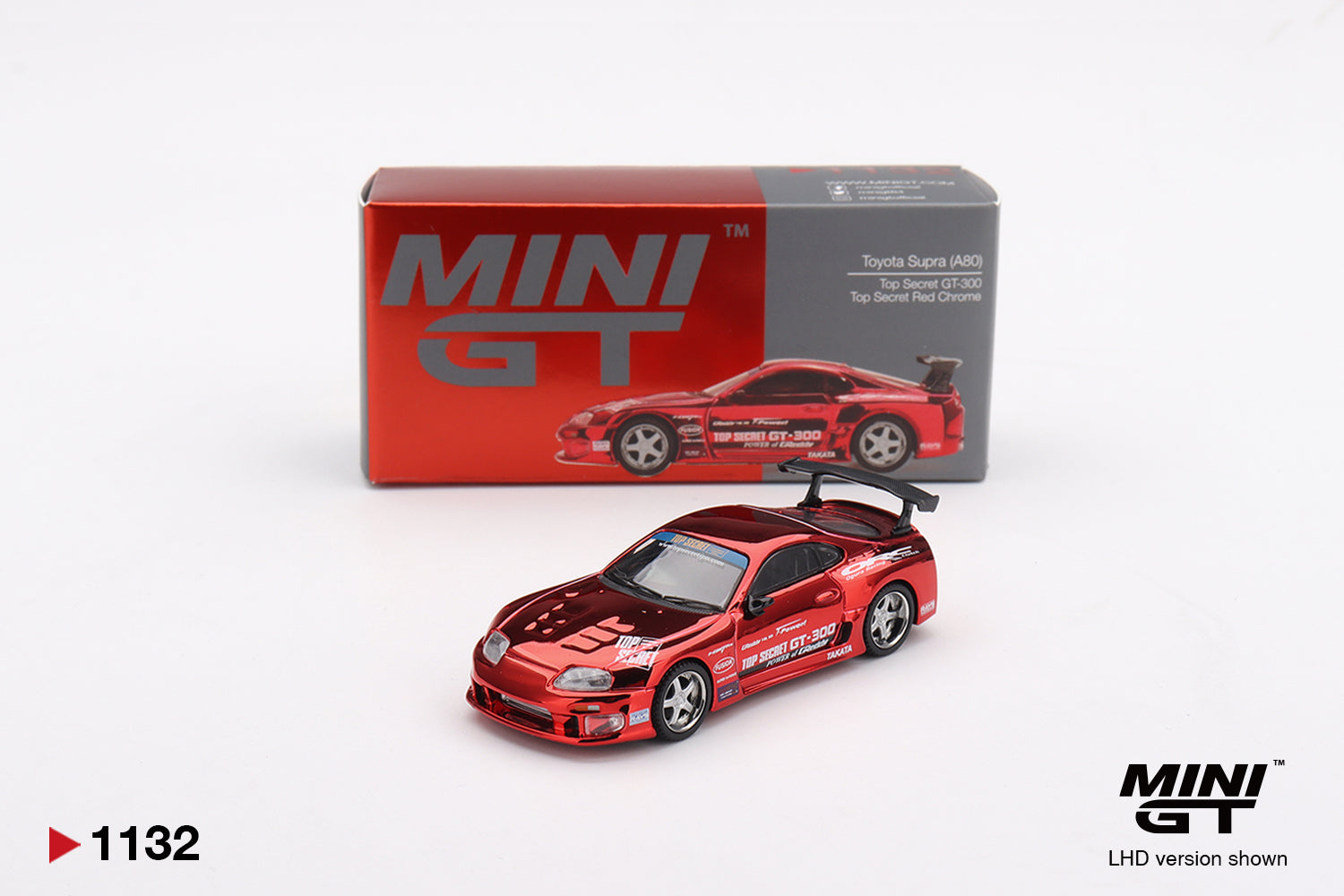 Mini GT 1132 Toyota Supra (A80) Top Secret GT-300 Top Secret Red Chrome