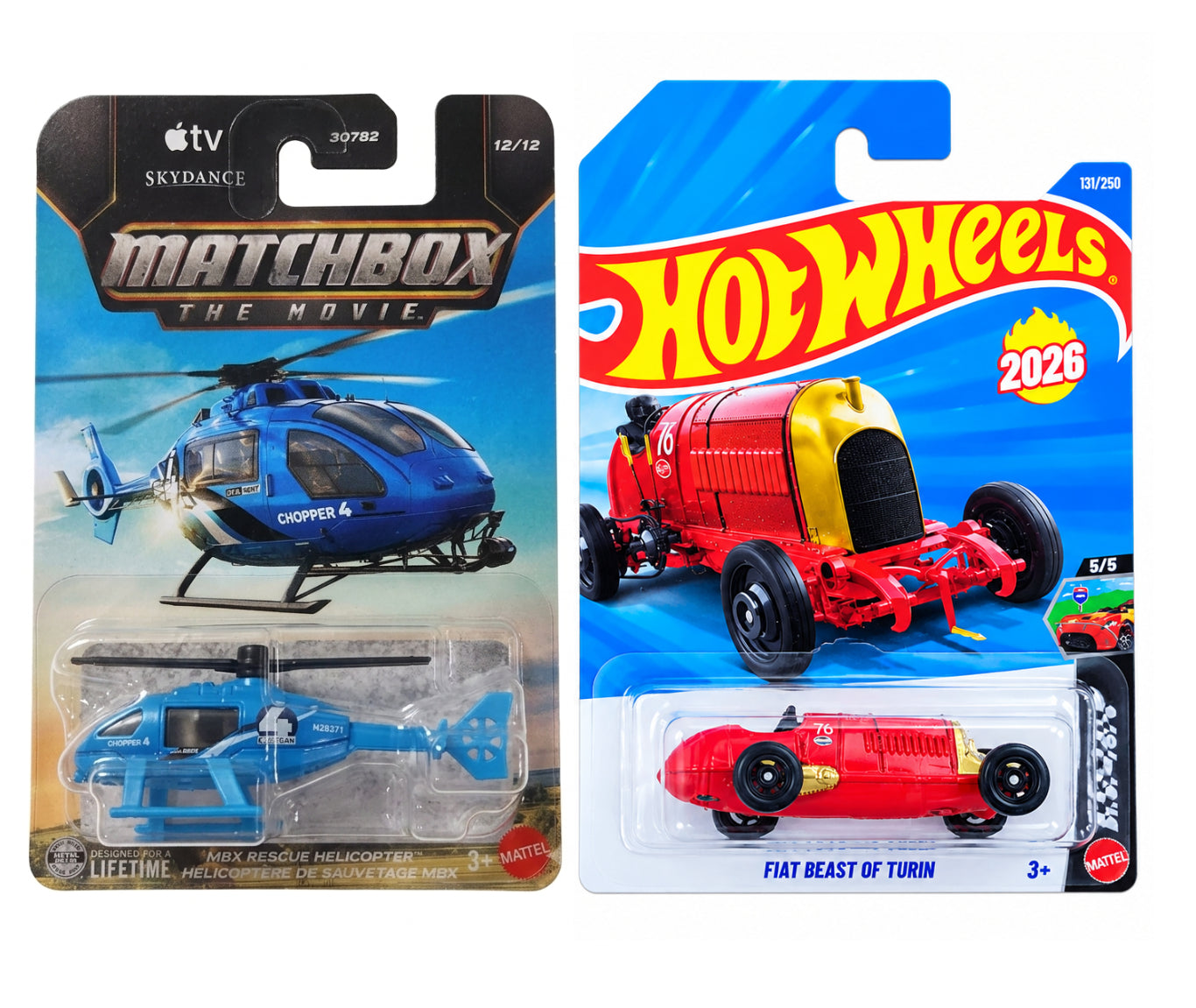 Matchbox MBX Rescue Helicopter and Hot Wheels Fiat Beast of Turin