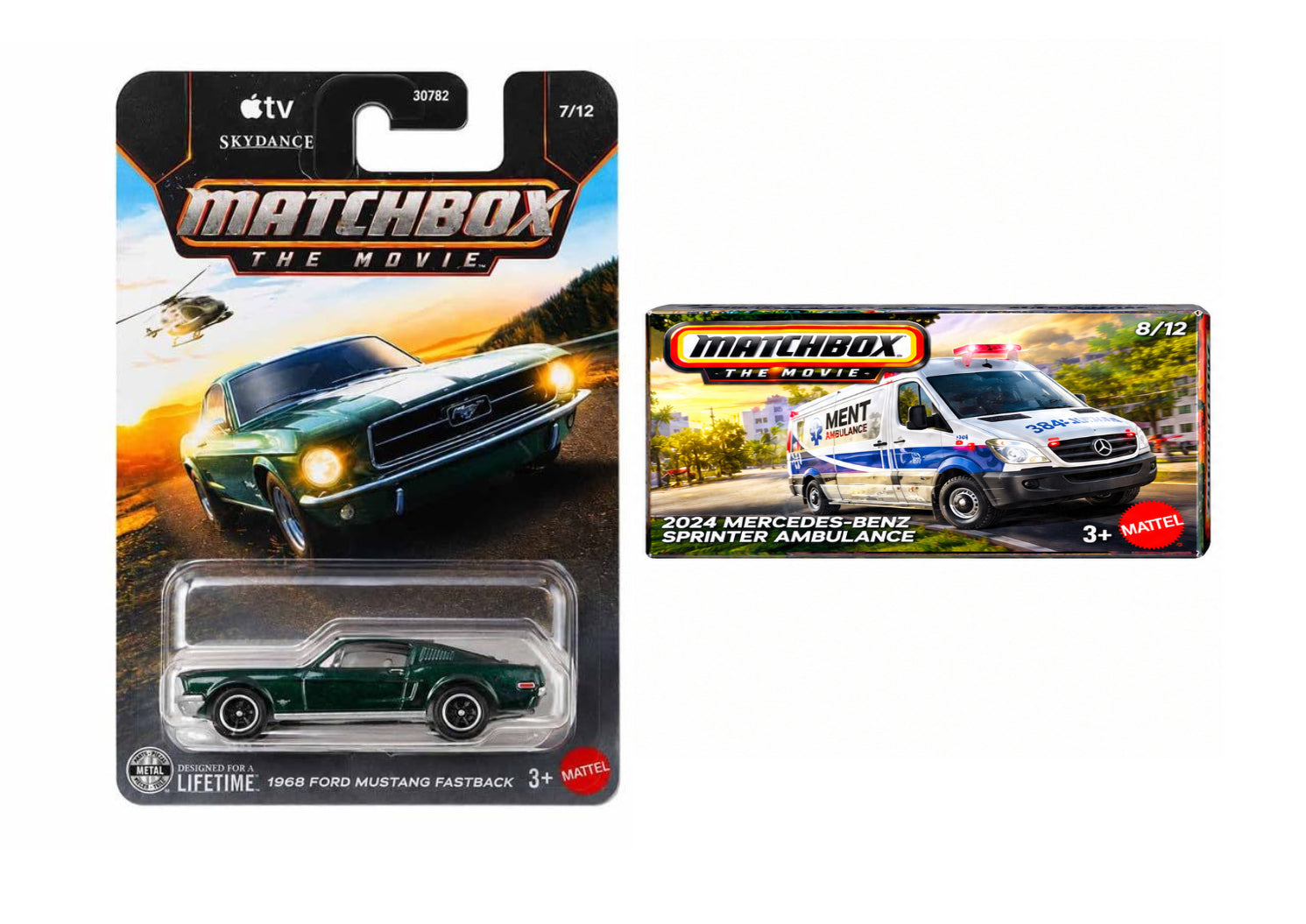 Matchbox 1968 Ford Mustang Fastback and 2024 Mercedes-Benz Sprinter Ambulance