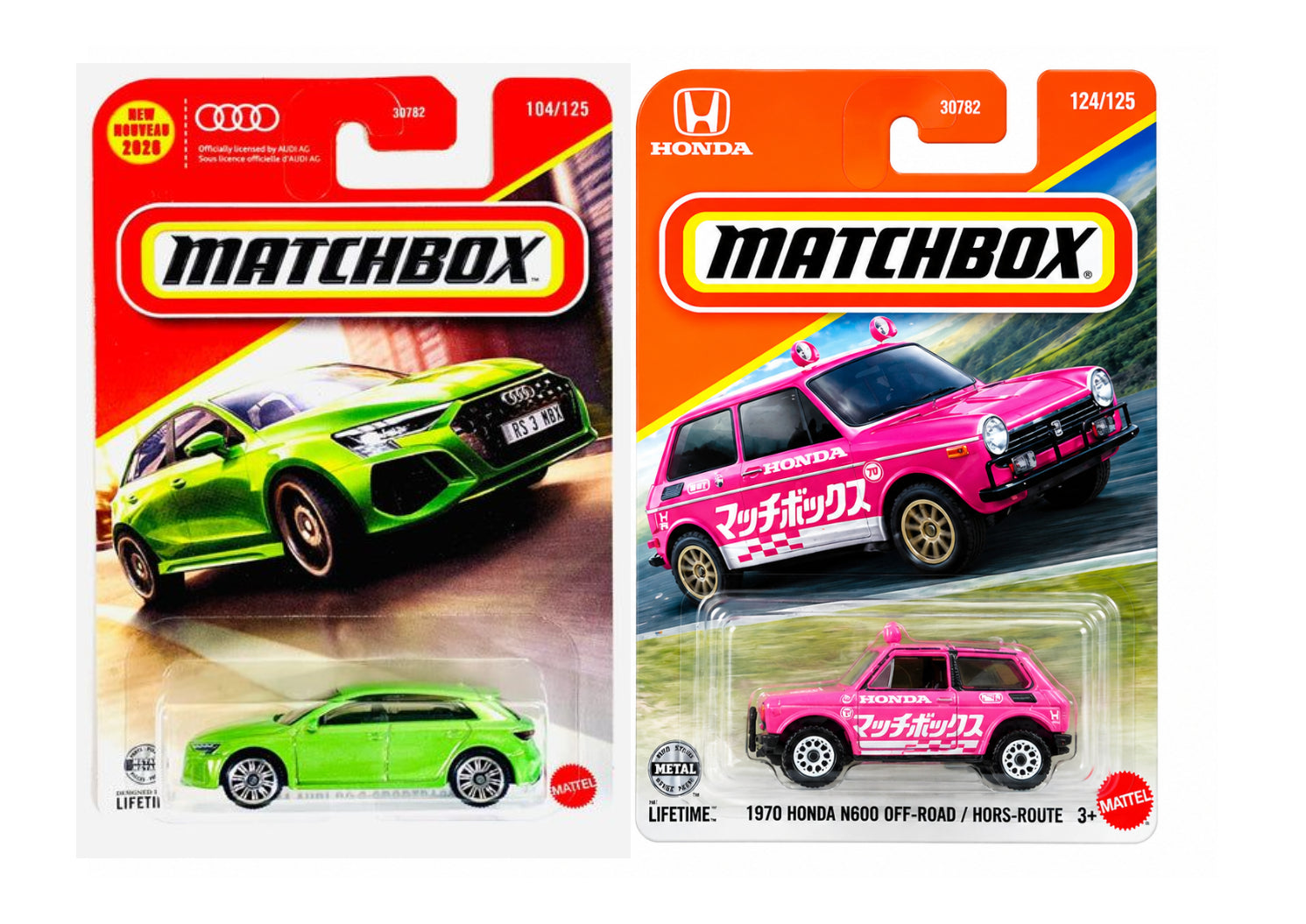 Matchbox 2024 Audi RS3 Sportback and 1970 Honda N600 Off-Road