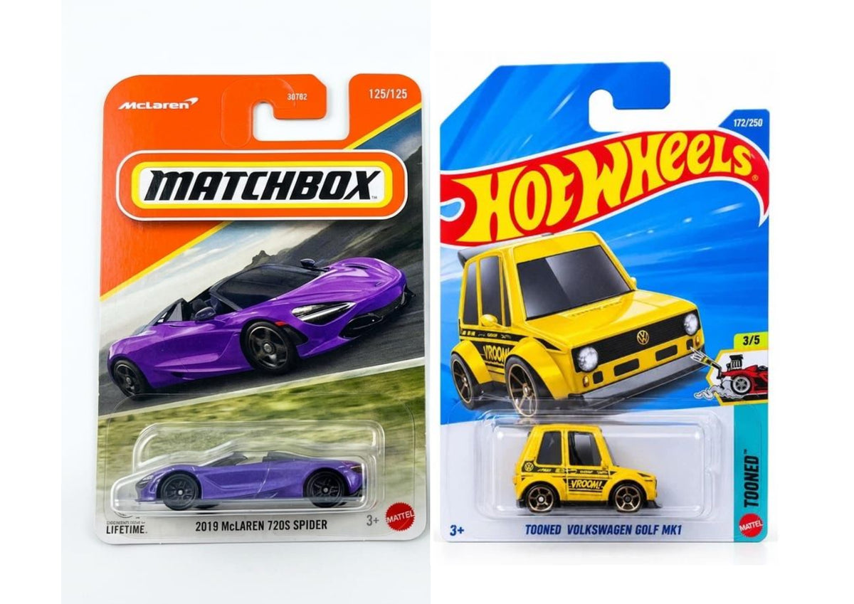 Matchbox 2019 McLaren 720S Spider and Hot Wheels Tooned Volkswagen Golf MK1