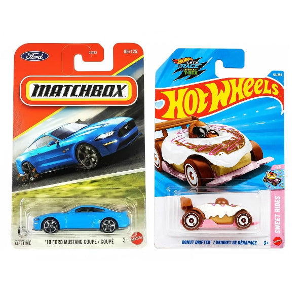 Matchbox 19 Ford Mustang Coupe and Hot Wheels Donut Drifter
