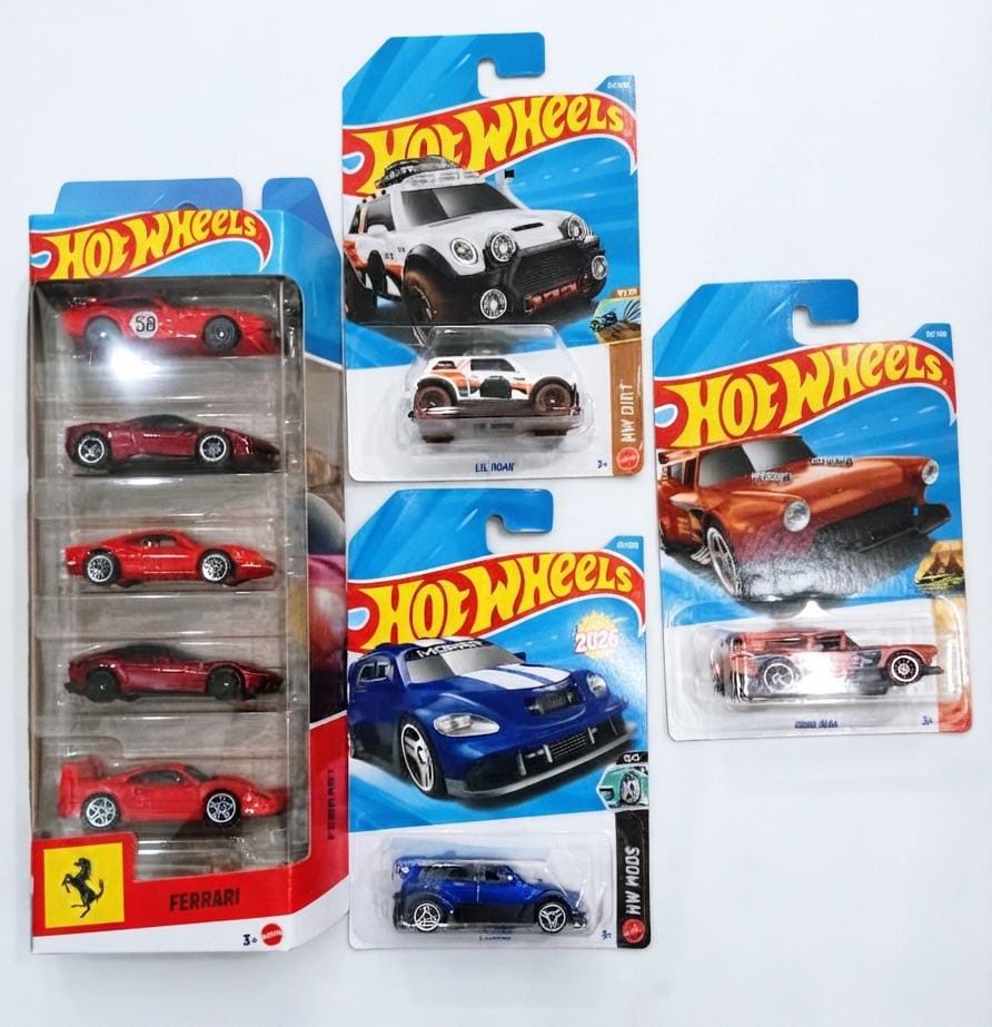 Hot Wheels Ferrari 5 Car Set, PT Fast, Lil Roar and Gone Mad