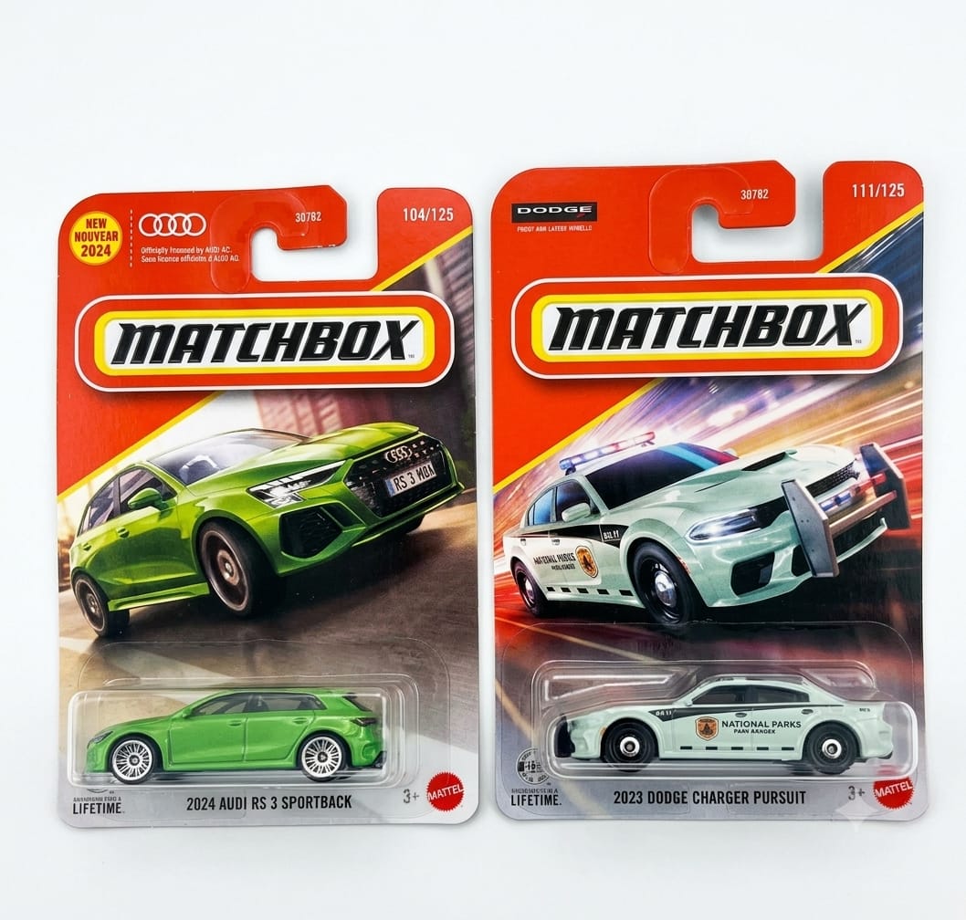 Matchbox 2024 Audi RS 3 Sportback and 2023 Dodge Charger Pursuit