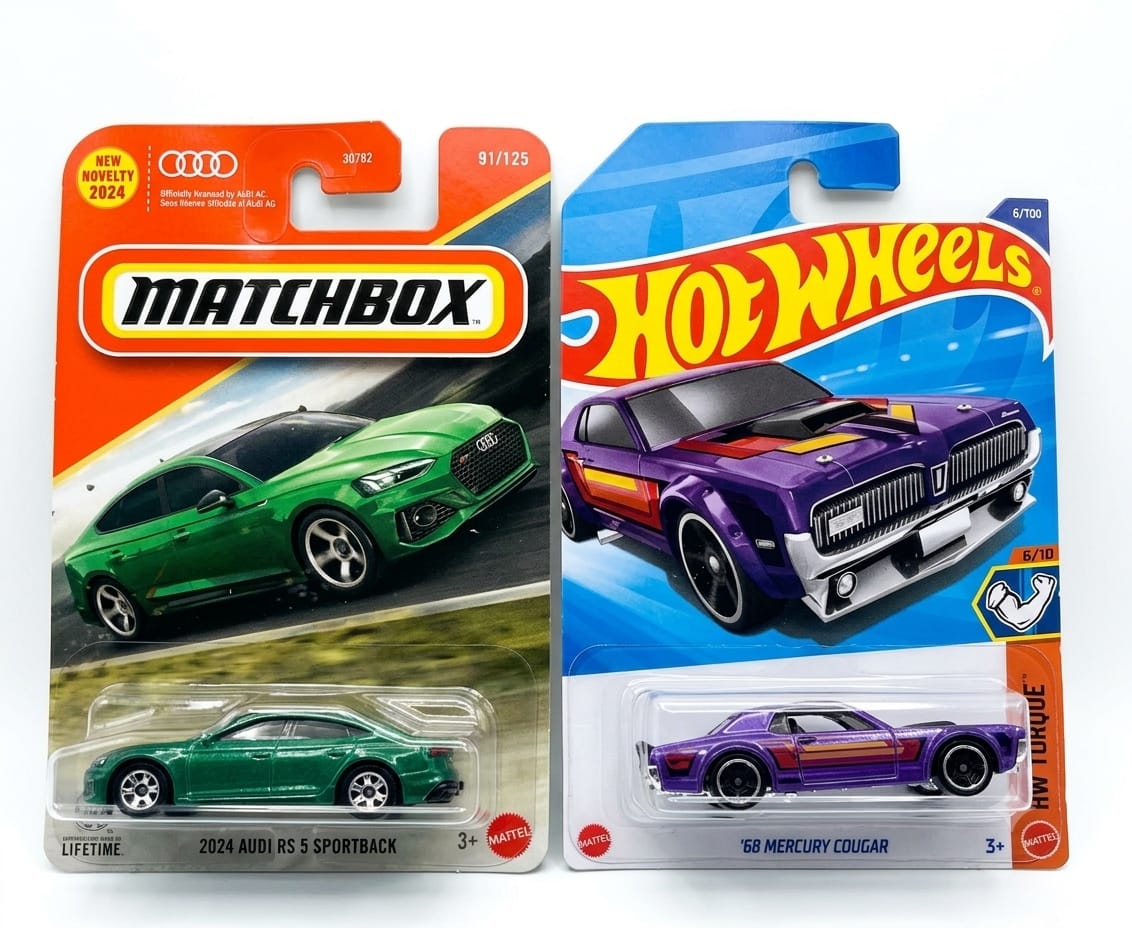 Matchbox 2024 Audi RS 5 Sportback and Hot Wheels '68 Mercury Cougar