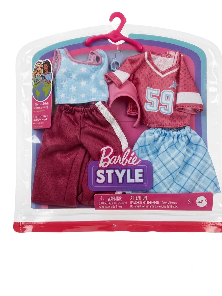 Barbie Mattel Fashionistas Doll Curvy Body With Wavy Blond Hair Girl Power (CopyBarbie Fashions 2-Pack, 2 Outfits For Barbie Doll With Skirt, Pants, 2 Tops & Accessories
