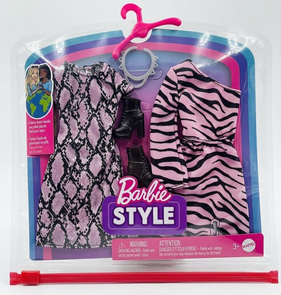 Barbie Style Fashion Pack, 2 Floral Outfits Pink and Purple with Accessories for Doll Barbie