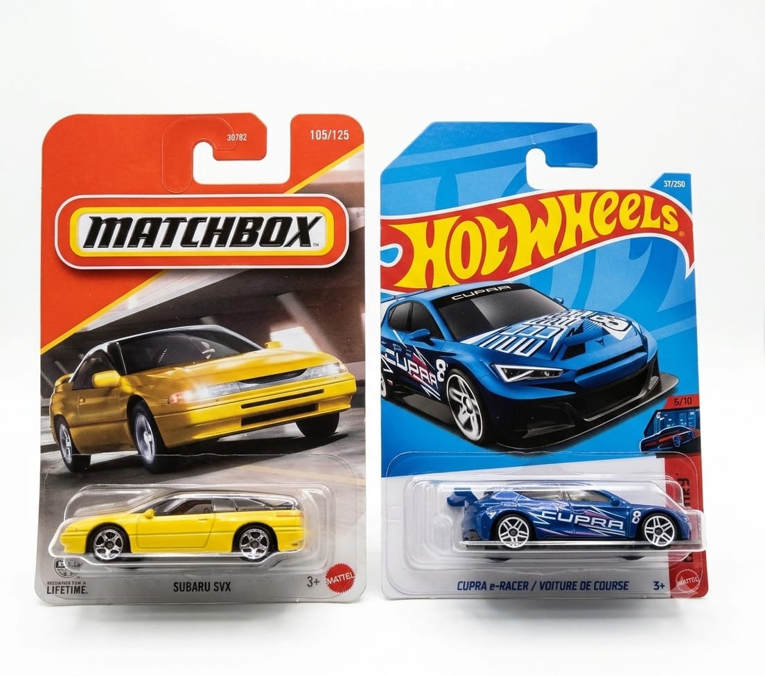 Matchbox Subaru SVX And Hot Wheels Cupra e-Racer