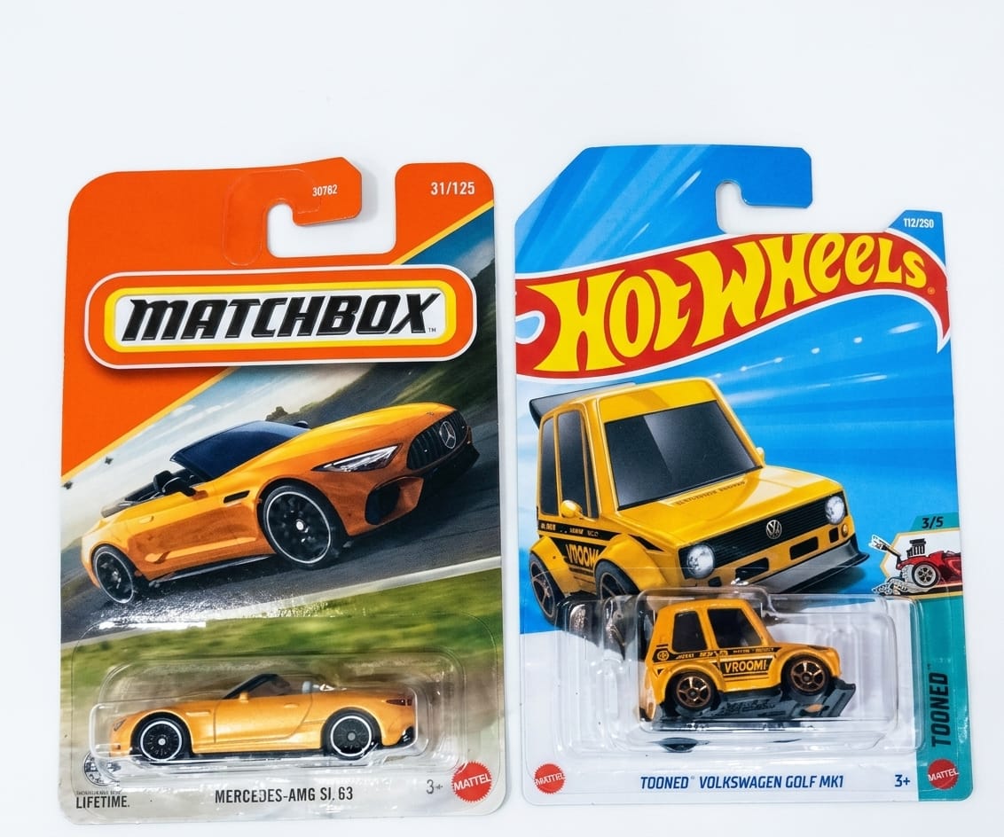 Matchbox Mercedes AMG SL 63 and Hot Wheels Tooned Volkswagen Golf MK1