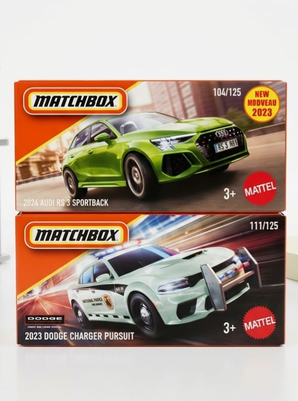 Matchbox 2024 Audi RS3 Sportback and 2023 Dodge Charger Persuit