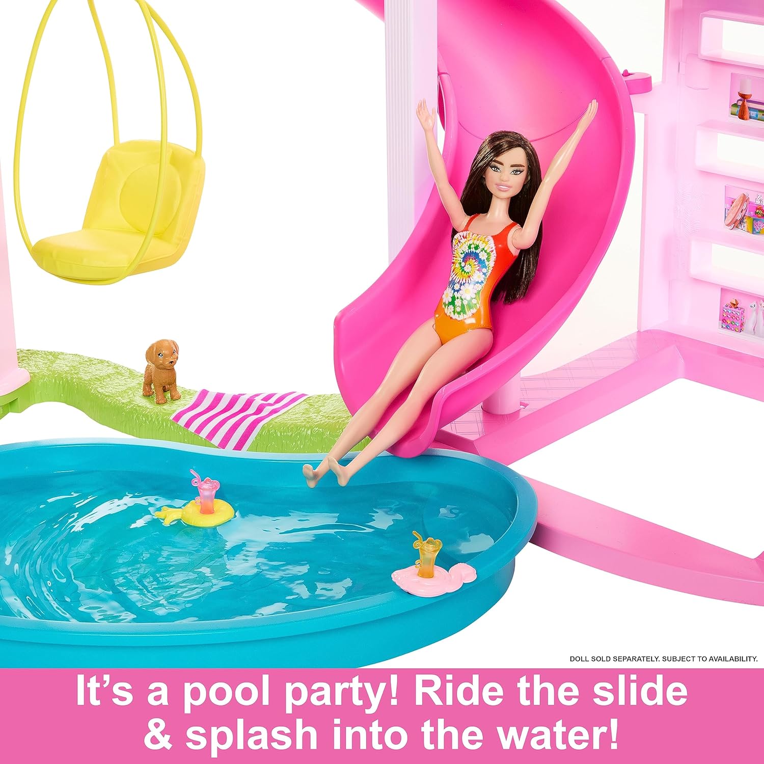 Barbie Dreamhouse, Pool Party Doll House With 75+ Pieces And 3-Story Slide, Barbie House Playset, Pet Elevator And Puppy Play Areas