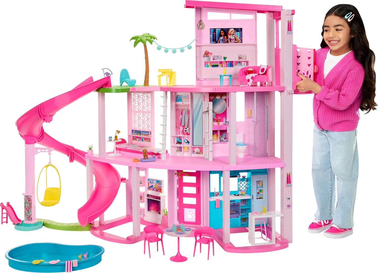 Barbie Dreamhouse, Pool Party Doll House With 75+ Pieces And 3-Story Slide, Barbie House Playset, Pet Elevator And Puppy Play Areas