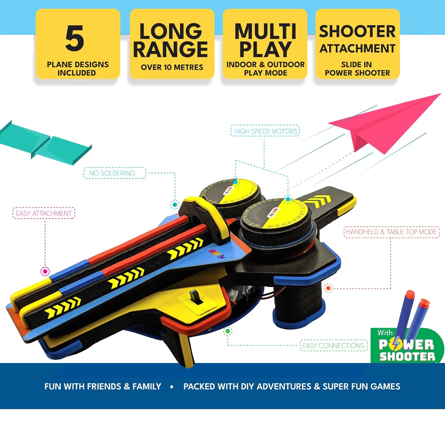 Becre8v Motorized Plane Launcher with Power Shooter - Science and Electronics Kit