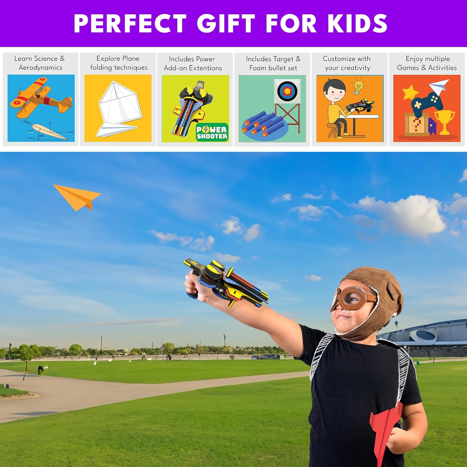 Becre8v Motorized Plane Launcher with Power Shooter - Science and Electronics Kit
