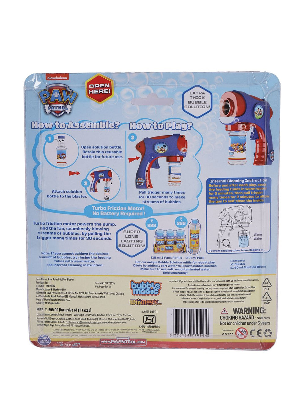 Bubble Magic Paw Patrol Turbo Powered Bubble Blaster