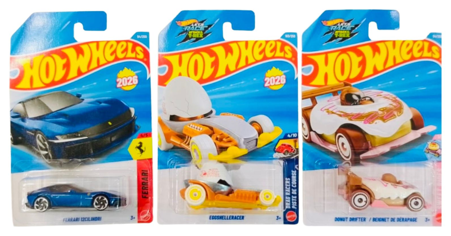 Hot Wheels Ferrari 12Cilindri And Eggshelleracer And Donut Drifter