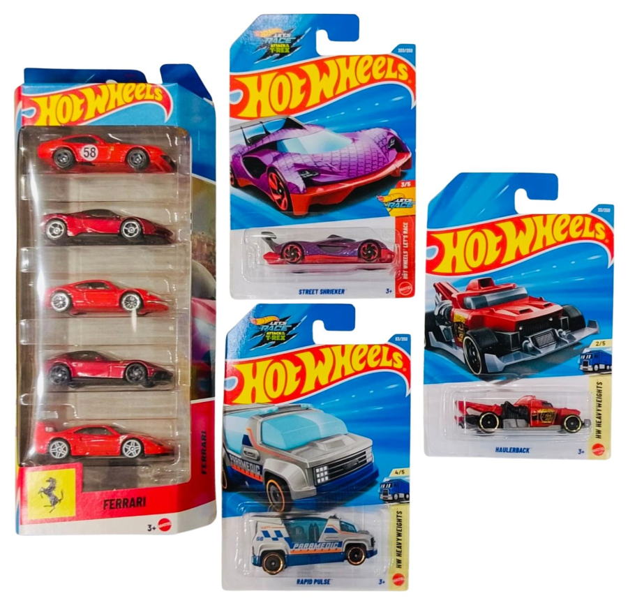 Hot Wheels Ferrari 5-Car Gift Pack And Street Shrieker And Rapid Pulse And Haulerback