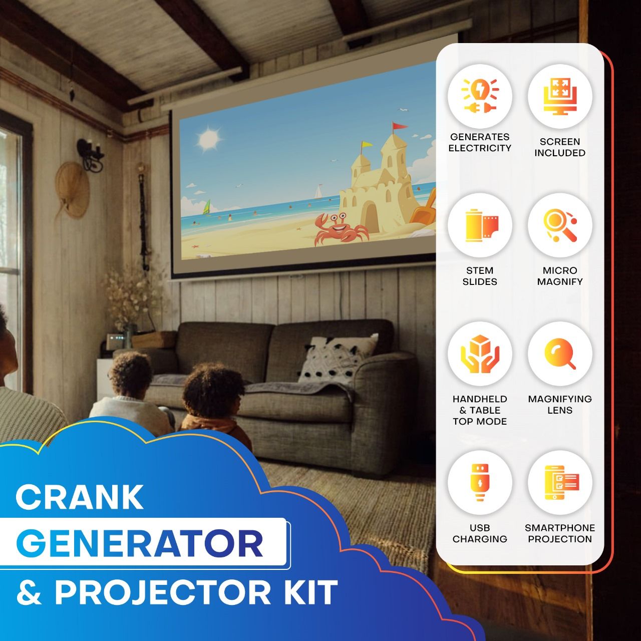 Becre8v Crank Generator and Projector Kit - Science and Electronics Kit