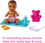 Barbie Skipper Babysitters, Inc. Playset with Babysitter Doll (Curly Brunette Hair), Stroller, Baby Doll & 5 Accessories