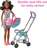 Barbie Skipper Babysitters, Inc. Playset with Babysitter Doll (Curly Brunette Hair), Stroller, Baby Doll & 5 Accessories