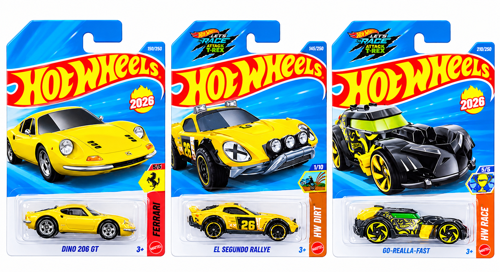 Hot Wheels Dino 206 GT, El Segundo Rallye and Go-Realla-Fast