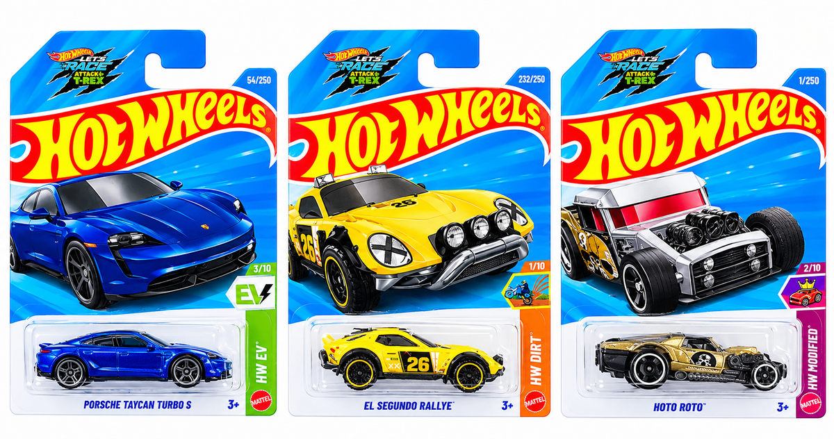 Hot Wheels Porsche Taycan Turbo S, El Segundo Rallye and Hoto Roto