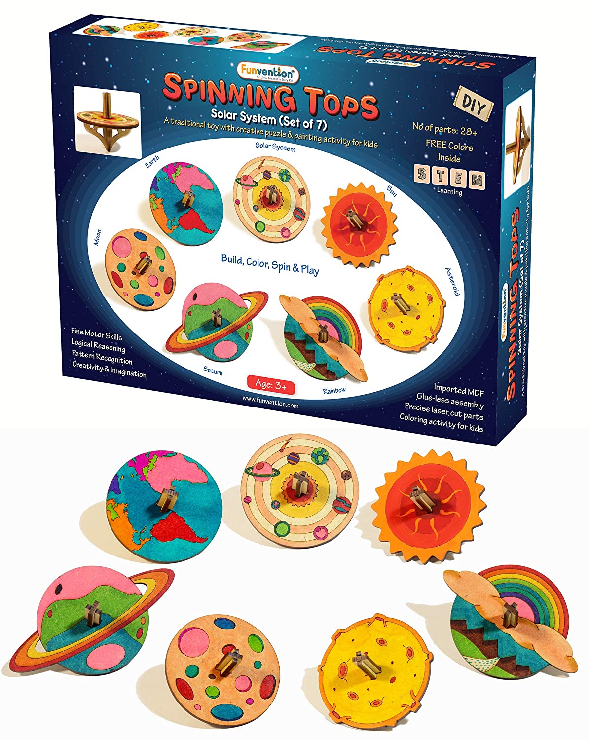 Funvention Spinning Toys Solar System Set of 7 DIY