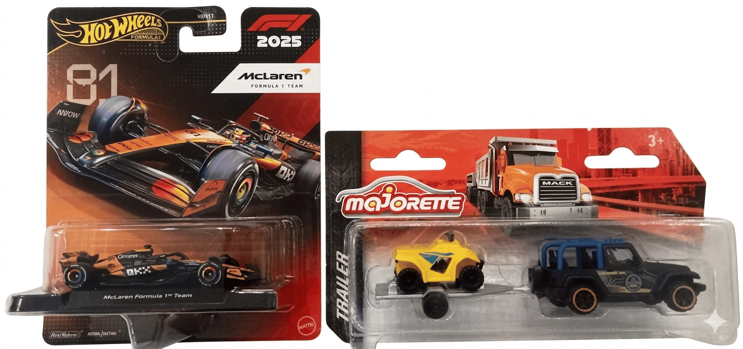 Hot Wheels Formula 1 McLaren F1 Team (81) and Majorette Trailer - Jeep Wrangler