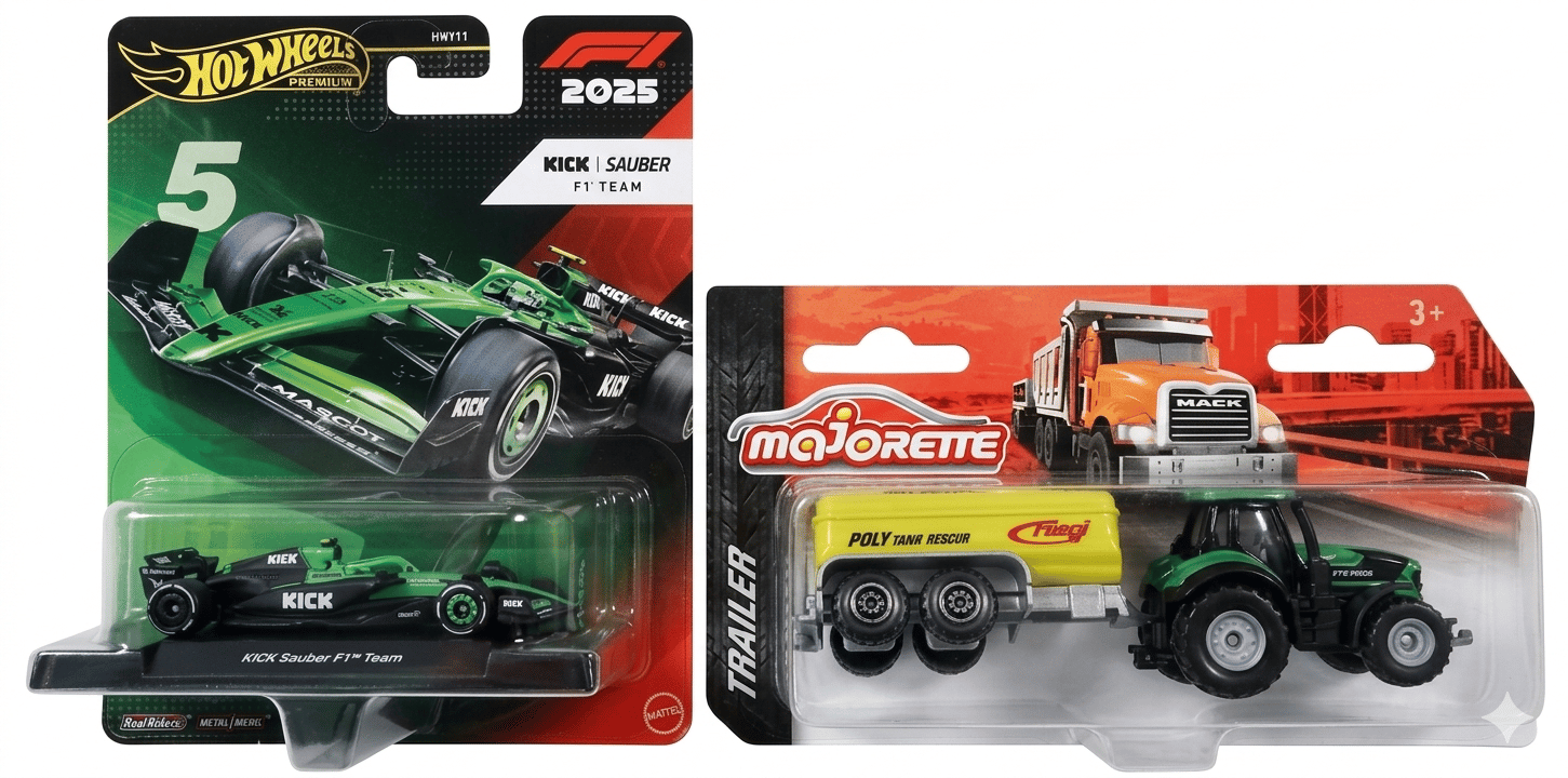 Hot Wheels Formula 1 Kick Sauber  F1 Team (5) and Majorette Trailer - Deutz-FAHR and FLIEGL Polyline