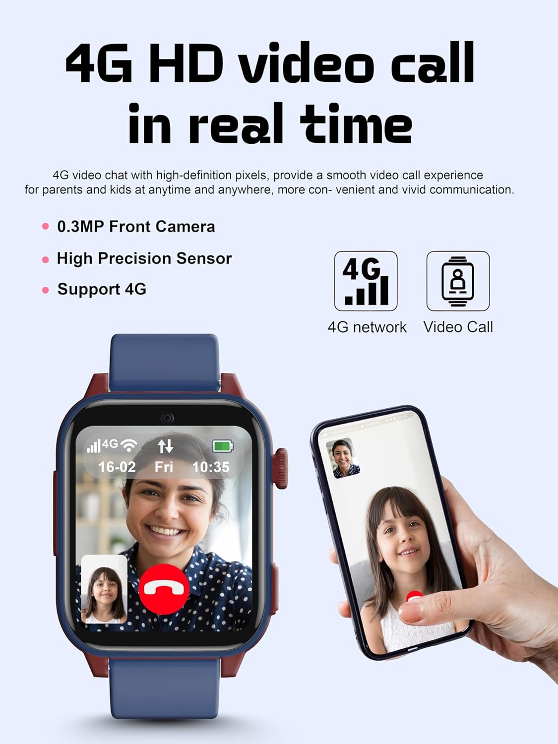 Spiky GNOME 4g Video & Voice Calling Smartwatch Blue