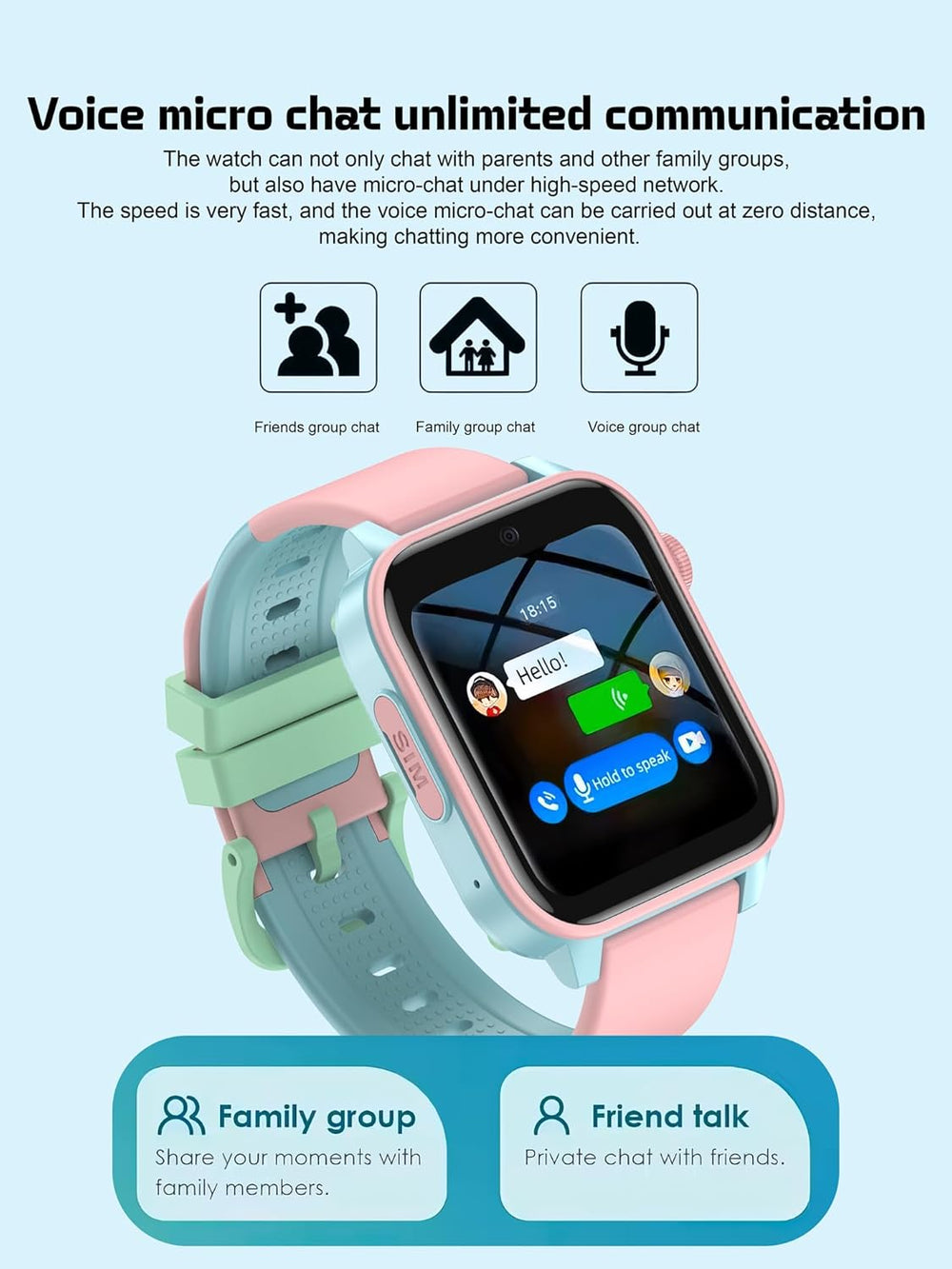 Spiky GNOME 4g Video & Voice Calling Smartwatch Pink