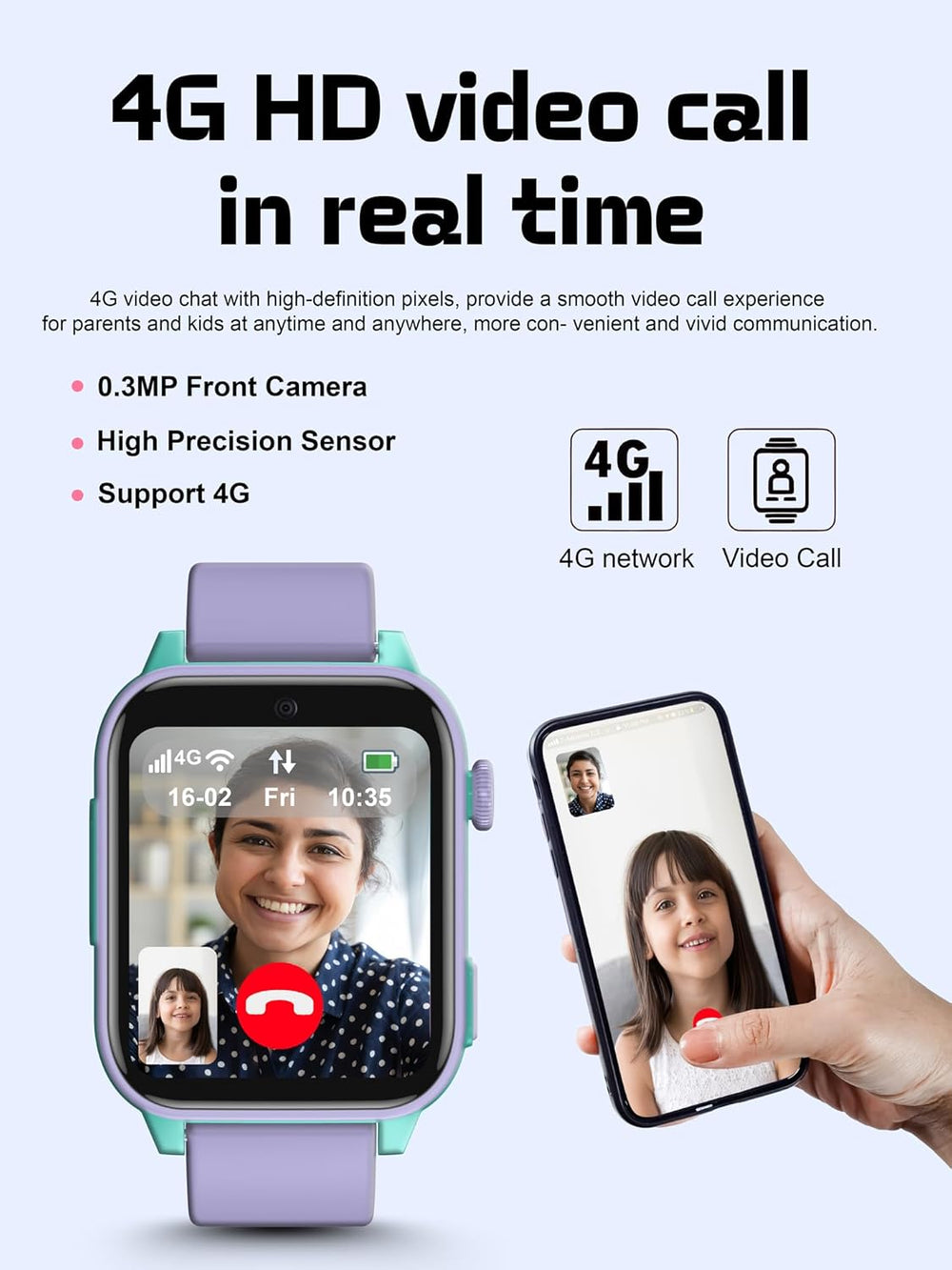 Spiky GNOME 4g Video & Voice Calling Smartwatch Purple
