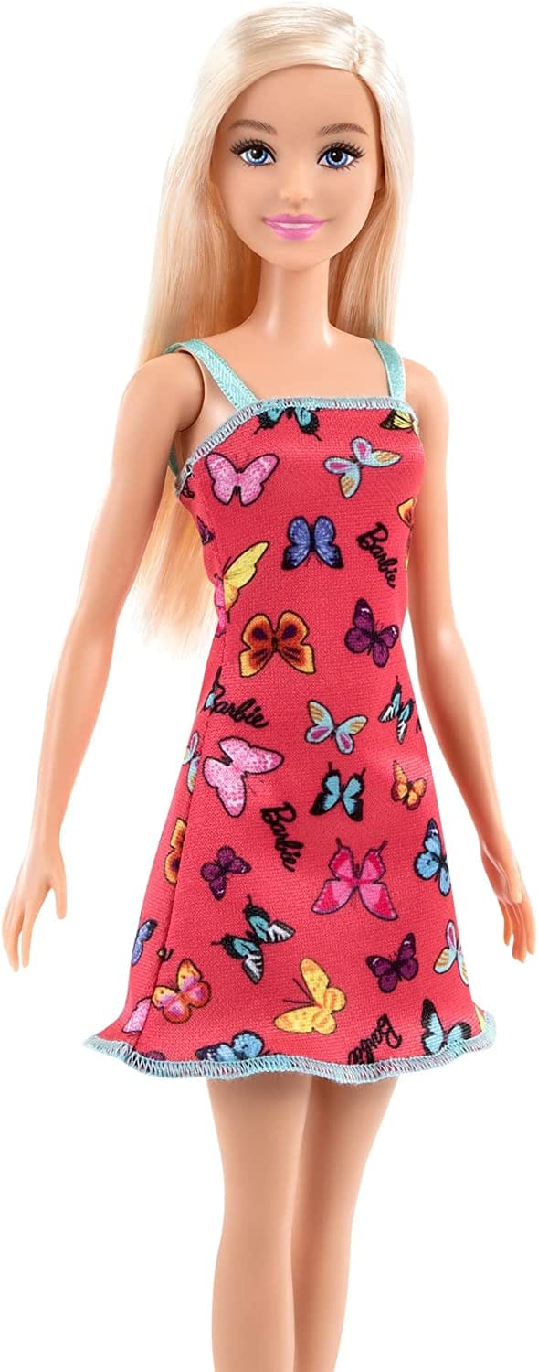 Barbie Doll With Colorful Butterfly And Barbie Logo Print Dress & Strappy Heels