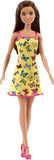 Barbie Doll With Yellow Butterfly And Barbie Logo Print Dress & Strappy Heels