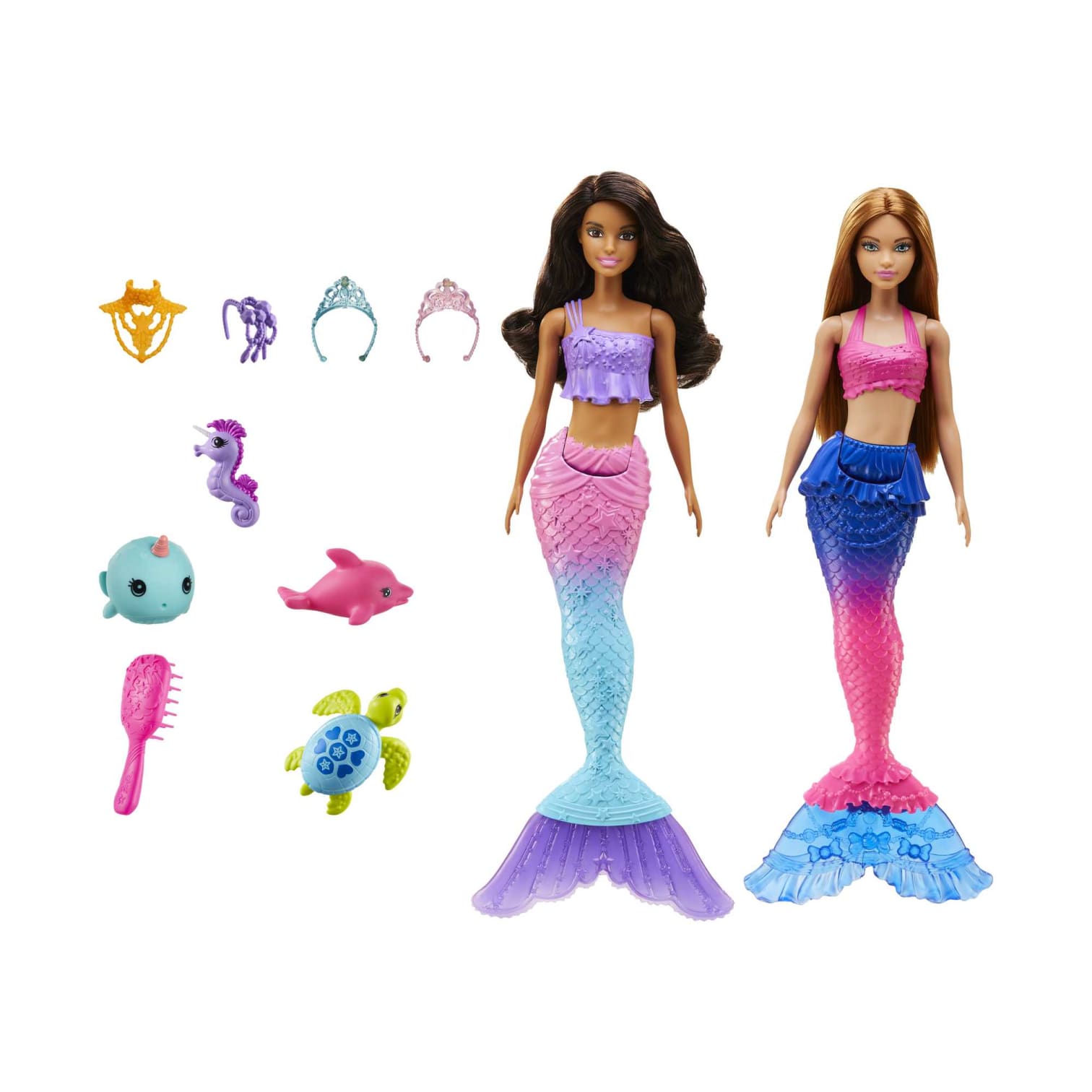 Barbie Mermaid Set With 2 Brunette Dolls, 4 Sea Pet Toys & Accessories