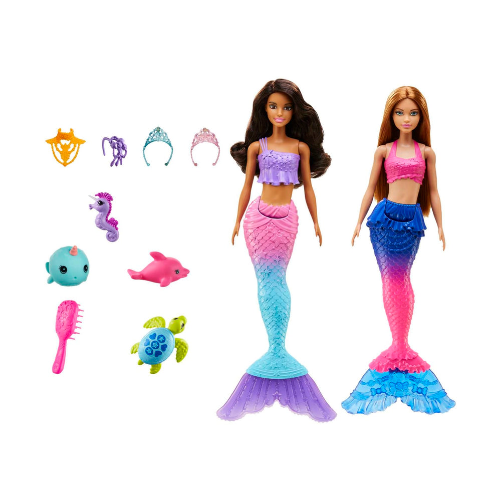 Barbie Mermaid Set With 2 Brunette Dolls, 4 Sea Pet Toys & Accessories