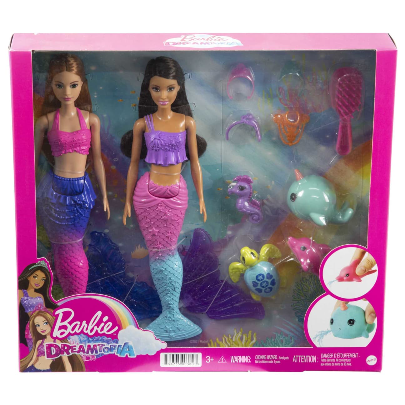 Barbie Mermaid Set With 2 Brunette Dolls, 4 Sea Pet Toys & Accessories