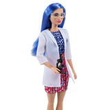 Barbie Scientist Doll, Blue Hair, Color Block Dress, Lab Coat & Flats, Microscope Accessory