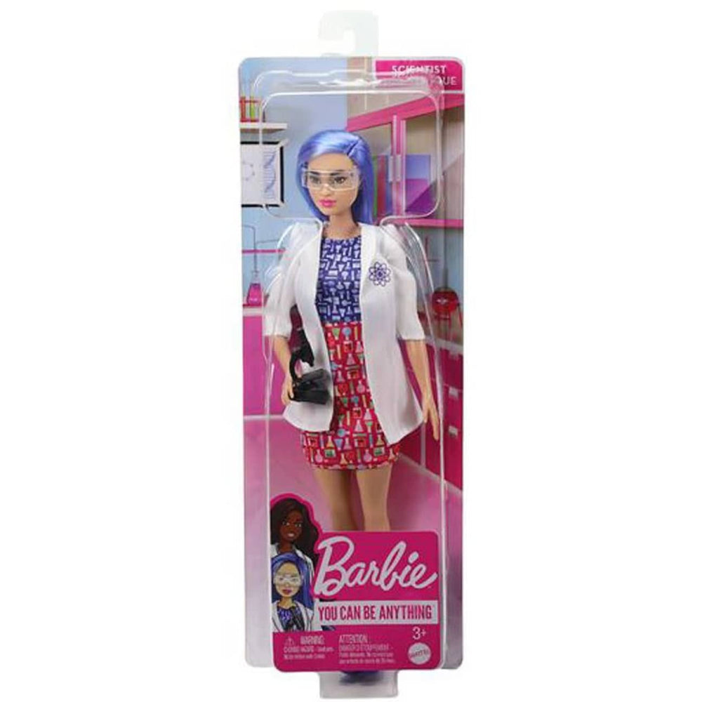Barbie Scientist Doll, Blue Hair, Color Block Dress, Lab Coat & Flats, Microscope Accessory
