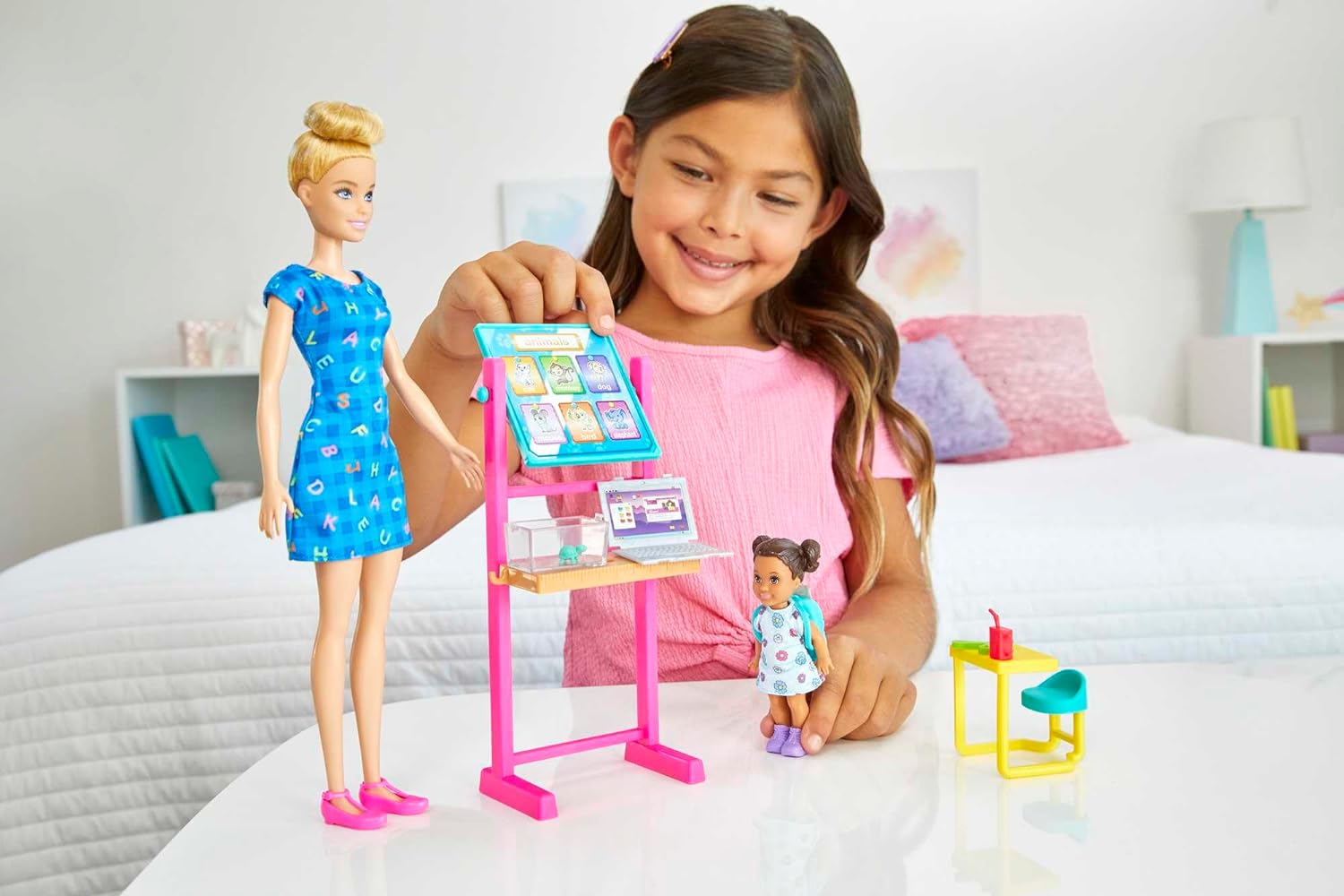 Barbie Teacher Doll (Blonde), Toddler Doll (Brunette), With Accessories