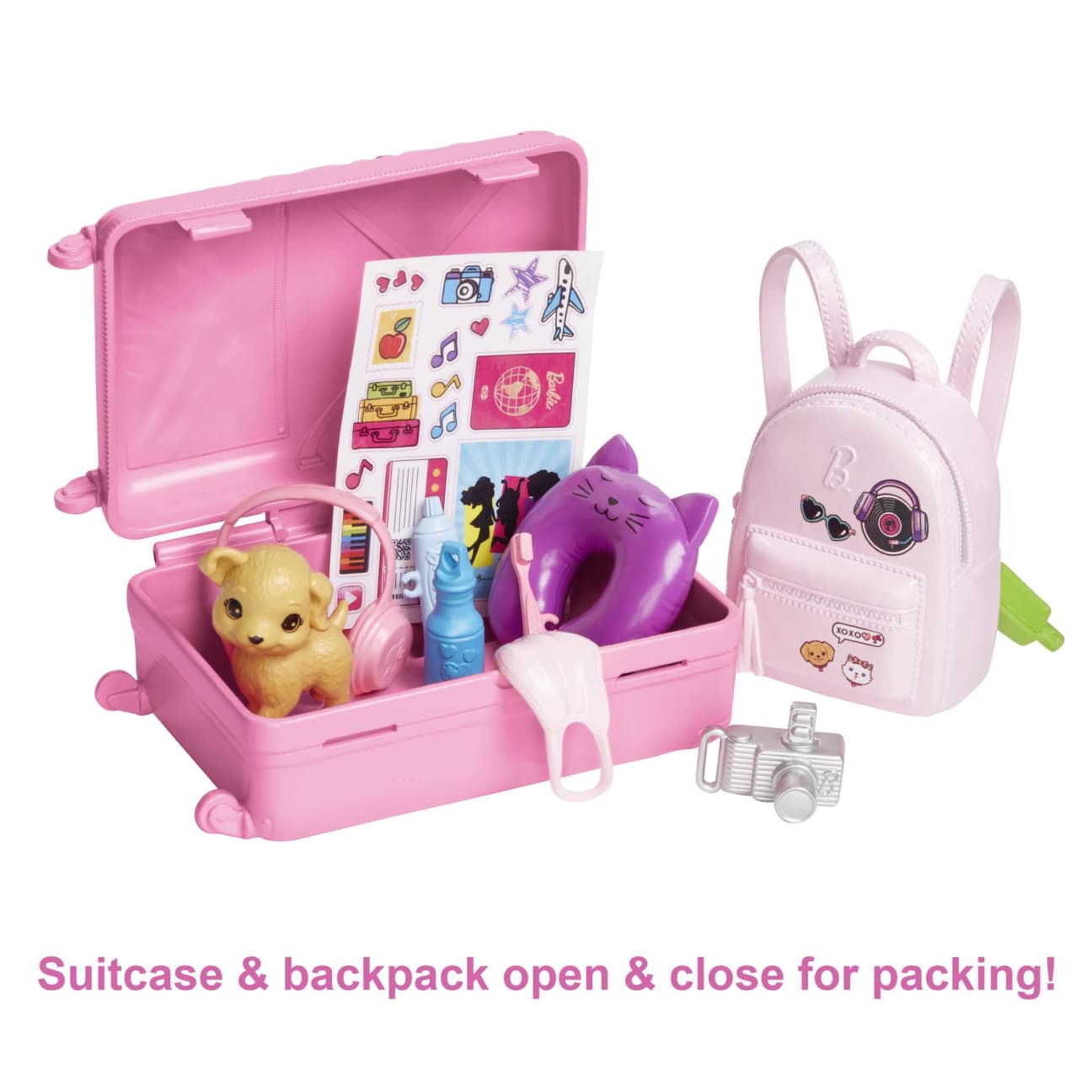 Barbie Doll And Accessories, 'Malibu' Travel Set With Puppy And 10+ Pieces Including Working Suitcase