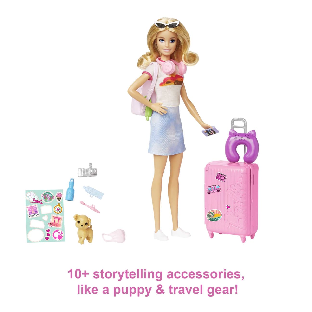 Barbie Doll And Accessories, 'Malibu' Travel Set With Puppy And 10+ Pieces Including Working Suitcase