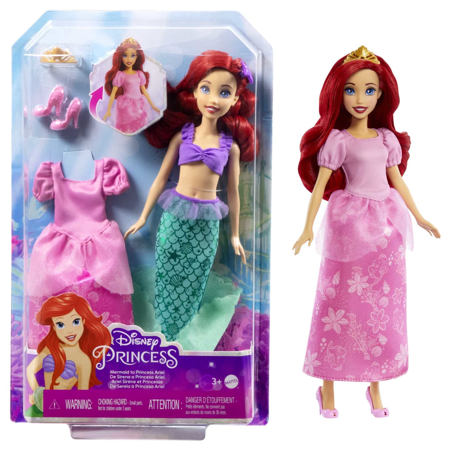 Disney Princess Ariel 2-In-1 Mermaid To Princess Doll And Disney Princess Ariel The Birthday Surprise
