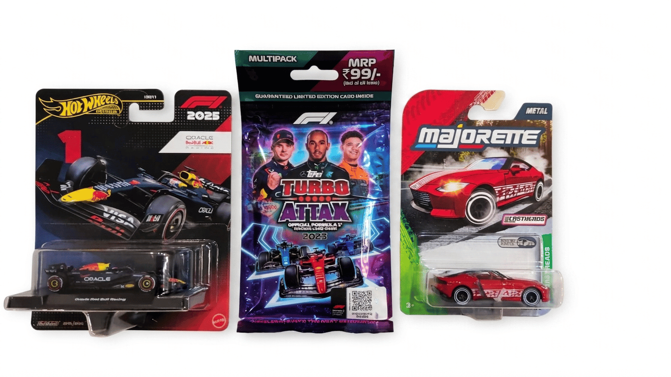 Hot Wheels F1 Red bull Combo, Majorette Castheads Nissan Z and Topps F1 Cards